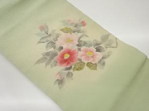 作家物　縮緬地金彩椿模様暈し名古屋帯